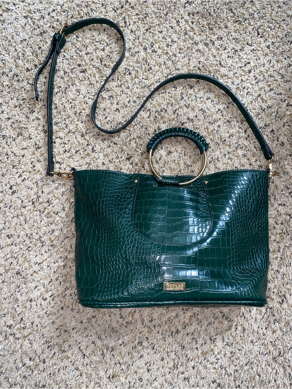 Carlos by Carlos Santana Dark Green Croc-Embossed Tote with Gold Ring